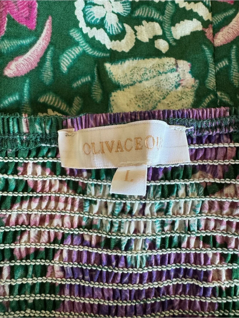 Jolie Green Floral Maxi Dress with Pink & Purple Accents (size L)